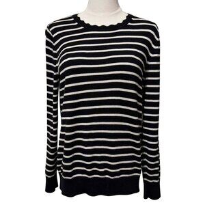 Banana Republic Black & White Striped Sweater | Scalloped Neckline | Size M
